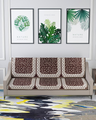 Nendle Velvet Abstract 3 Seater Sofa Cover(Coffee Pack of 2)