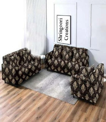 ADstore Polyester Floral 3+1+1 Seater Sofa Cover(Brown Pack of 1)