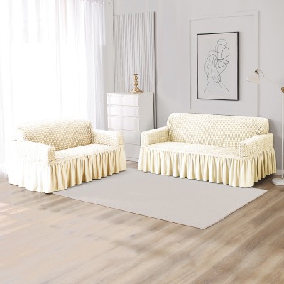 HOKiPO Polyester Plain 3+2 Seater Sofa Cover(Cream Pack of 1)