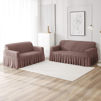 HOKiPO Polyester Plain 3+2 Seater Sofa Cover(Mocha Pack of 2)