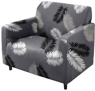 KriShyam Polyester Geometric 1 Seater Sofa Cover(Black, Grey, White Pack of 1)