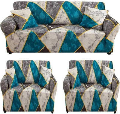 Flipkart SmartBuy Polyester Geometric 3+1+1 Seater Sofa Cover(Blue Pack of 1)