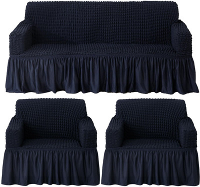 HOKiPO Polyester 3+1+1 Seater Sofa Plain Cover(Pack of 3 Navy Blue)