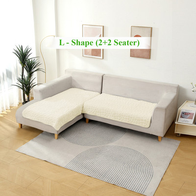 HOKiPO Velvet 2+2 Seater L-Shape Sofa Abstract Cover(Pack of 1 Bliss White)