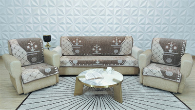 MHF Velvet Abstract 3+2 Seater Sofa Cover(BEIGE Pack of 6)