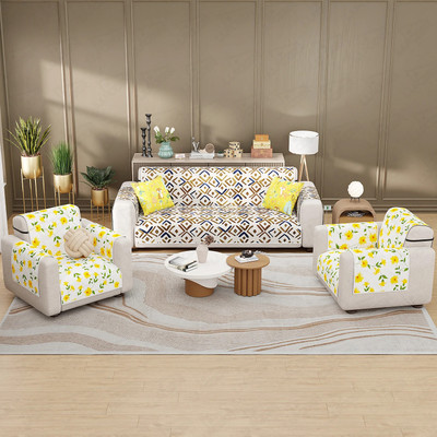 lukzer Polyester 3+1+1 Seater Sofa Geometric Cover(Pack of 3 Terra Bloom)