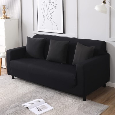 Stuff N' Fluff Polyester Plain Sofa Cover(Black Pack of 1)