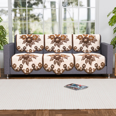 KUBER INDUSTRIES Cotton 3 Seater Sofa Geometric Cover(Pack of 6 Yellow, Brown)