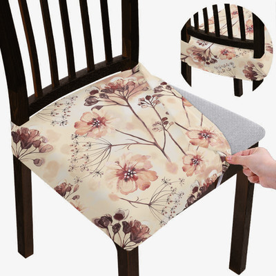 DECORIAN Polycotton 1 Seater Chair Floral Cover(Pack of 4 Yellow)