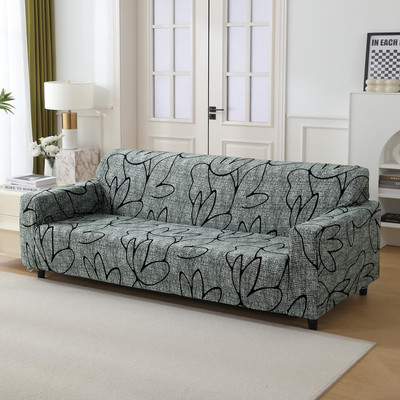 HOKiPO Polyester Abstract 4 Seater Sofa Cover(Grey Pack of 1)