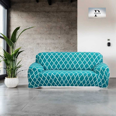 papsun Polyester Checkered 3 Seater Sofa Cover(Blue Pack of 1)