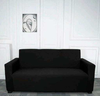 Sonia Textile Polyester Plain 3 Seater Sofa Cover(Black Pack of 1)