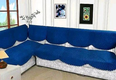 papsun Polyester 3+2+2 Seater Sofa Floral Cover(Pack of 14 BLUE VELVET SOFA COVER PANEL (7*2)-14 PCS)