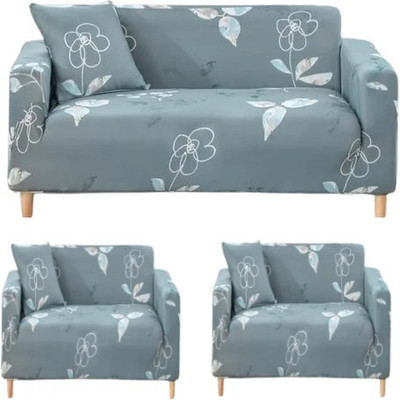 DEEJAY Polycotton Floral 3+1+1 Seater Sofa Cover(Smokey Grey Pack of 3)