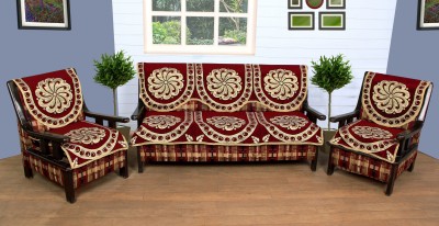 manvicreations Velvet Floral Sofa Cover(Maroon Pack of 6)