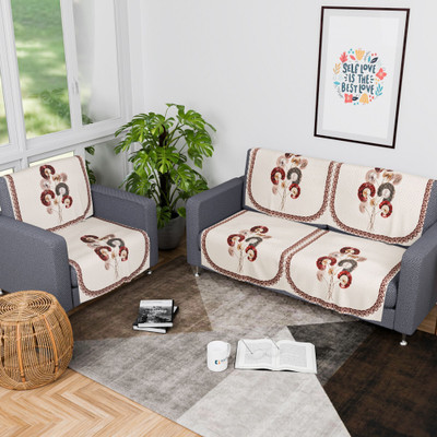 KUBER INDUSTRIES Velvet 3 Seater Sofa Floral Cover(Pack of 6 Cream & Brown)
