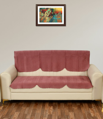 YELLOW WEAVES Velvet Plain 3 Seater Sofa Cover(Rose Gold Pack of 2)