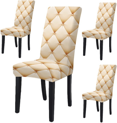 DECORIAN Polycotton 1 Seater Chair Floral Cover(Pack of 4 Yellow)