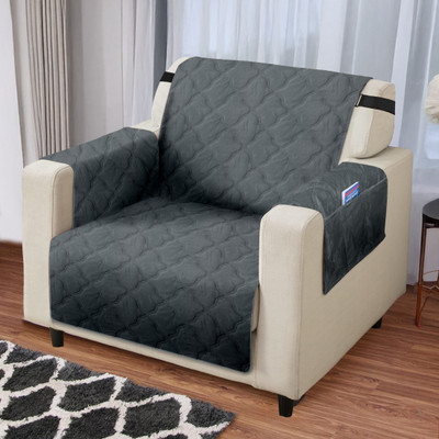 Cortina Velvet Plain 1 Seater Sofa Cover(Grey Pack of 1)