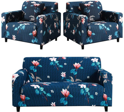 TURIYA Polyester, Polycotton Abstract 3+1+1 Seater Sofa Cover(Blue Pack of 1)