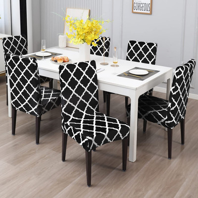 Gifts Island Polyester 1 Seater Chair Geometric Cover(Pack of 6 Black Diamond)