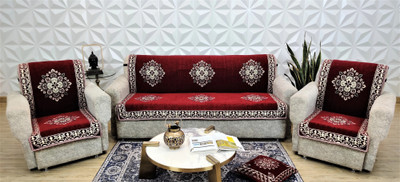 MHF Velvet 3+1+1 Seater Sofa Floral Cover(Pack of 3 Maroon)