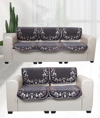 A.P HANDLOOM Velvet Floral Sofa Cover(Black Pack of 4)