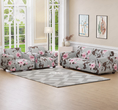 lukzer Polyester 3+1+1 Seater Sofa Floral Cover(Pack of 3 Pink Flower)
