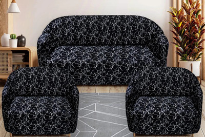 Gifts Island Polyester Abstract 3+1+1 Seater Sofa Cover(Black Pack of 3)
