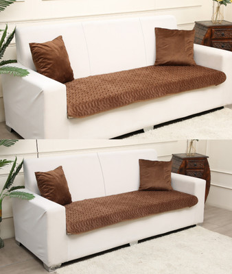 Fashion Throw Velvet 3+2 Seater Sofa Geometric Cover(Pack of 2 Brown)