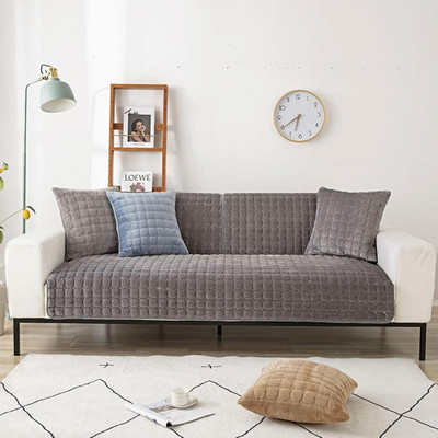Stylista Velvet 3 Seater Sofa Checkered Cover(Pack of 1 Dark Grey)