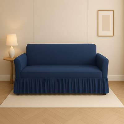 Decowell Polyester Plain 3 Seater Sofa Cover(Navy Blue Pack of 1)