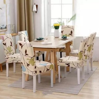 fabzi Polyester Floral Chair Cover(Beige Pack of 6)