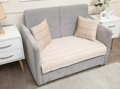 Fashion Throw Polyester 2 Seater Sofa Checkered Cover(Pack of 1 Beige)