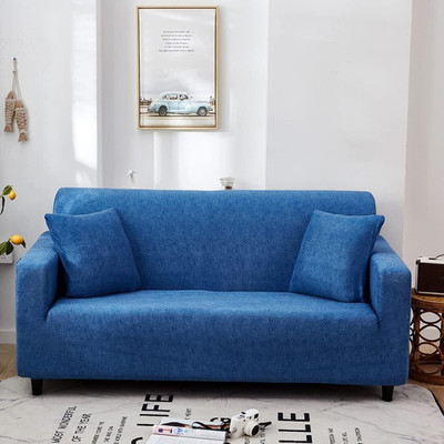 lukzer Polyester Striped 3 Seater Sofa Cover(Blue Pack of 1)
