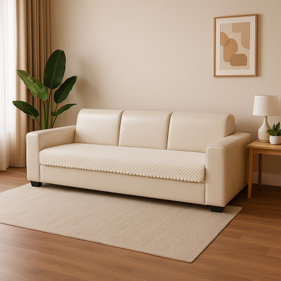 KINGLY Velvet Checkered 3+1+1 Seater Sofa Cover(White Pack of 3)