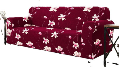 TURIYA Polyester, Polycotton 3 Seater Sofa Floral Cover(Pack of 1 Maroon, White)
