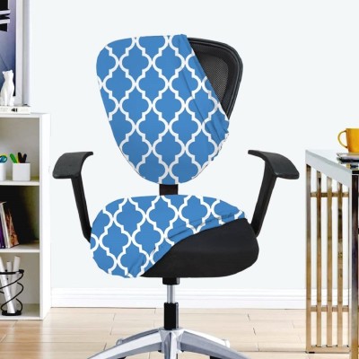 HOTKEI Polycotton Floral Chair Cover(Blue, White Pack of 1)