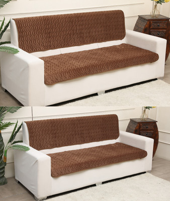 Fashion Throw Velvet 3+2 Seater Sofa Geometric Cover(Pack of 4 Brown)