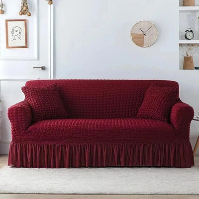 TONY STARK Polycotton Plain, Embroidered 3 Seater Sofa Cover(Cherry Red Pack of 1)