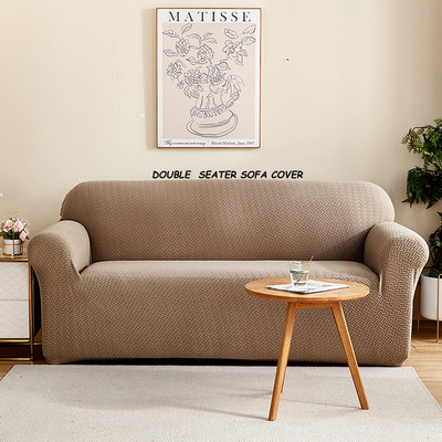 HOUSE OF QUIRK Jacquard 2 Seater Sofa Checkered Cover(Pack of 1 Beige)