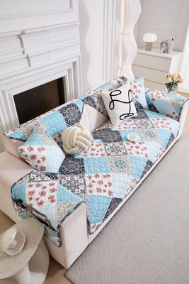 Home Cloud Cotton 3 Seater Sofa Floral Cover(Pack of 1 Blue)