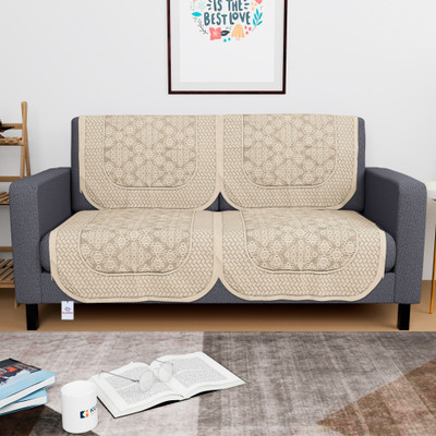 Heart Home Cotton 2 Seater Sofa Floral Cover(Pack of 4 Cream)