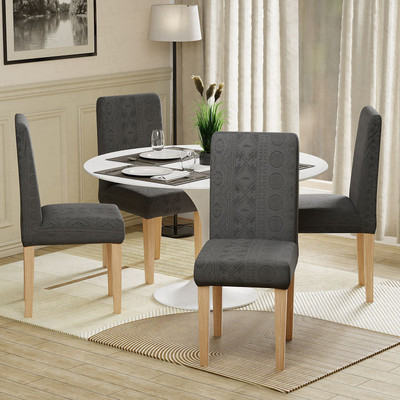 lukzer Jacquard 1 Seater Chair Plain Cover(Pack of 4 Pastel Dark Grey Tribal)