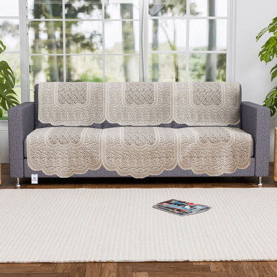 Heart Home Cotton 3 Seater Sofa Floral Cover(Pack of 6 Cream)