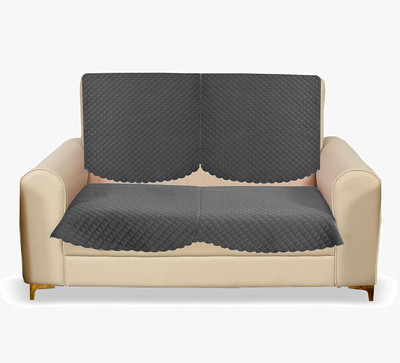 Kailash Velvet Geometric 2 Seater Sofa Cover(Grey Pack of 1)