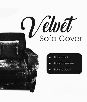 TURIYA Polyester Plain 3 Seater Sofa Cover(Black Pack of 1)