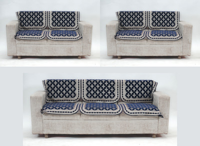 Fashion Throw Velvet 3+2 Seater Sofa Embroidered Cover(Pack of 6 Blue)