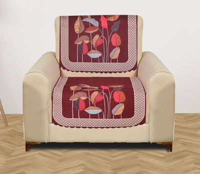 RRC Velvet 1 Seater Sofa Floral Cover(Pack of 2 Red)