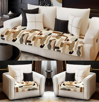 DECORIAN Velvet Geometric 3+1+1 Seater Sofa Cover(Abstract Shapes Pack of 3)